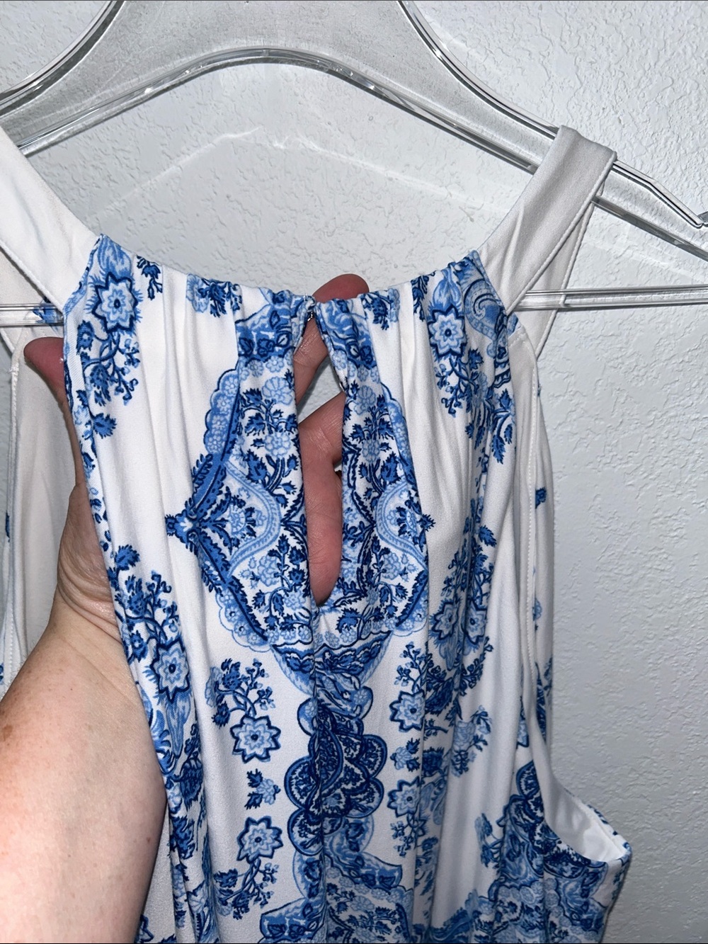 Soma Short Swing Dress Built-In Bra Pockets White + Blue Floral Print EUC XXL 2X - Picture 6 of 10
